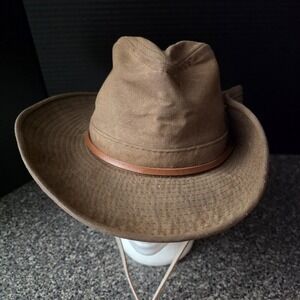 Tin Cloth Packer Hat‎ Oil Finish Waxed Canvas Leather Chin Strap Made USA Small